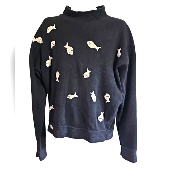 Austin Kane Intl Male L Black Goldfish Sweater Rare Unique Vintage 80s 90s - Picture 2 of 7
